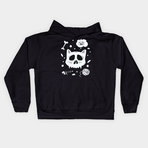 Skull Cat Funny Kitty Cat Food Cat Toys Kids Hoodie by Foxxy Merch